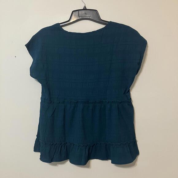 Emery Rose Women's Deep Green Ruffled Hem Chic Short Sleeve Blouse Medium - Picture 3 of 3